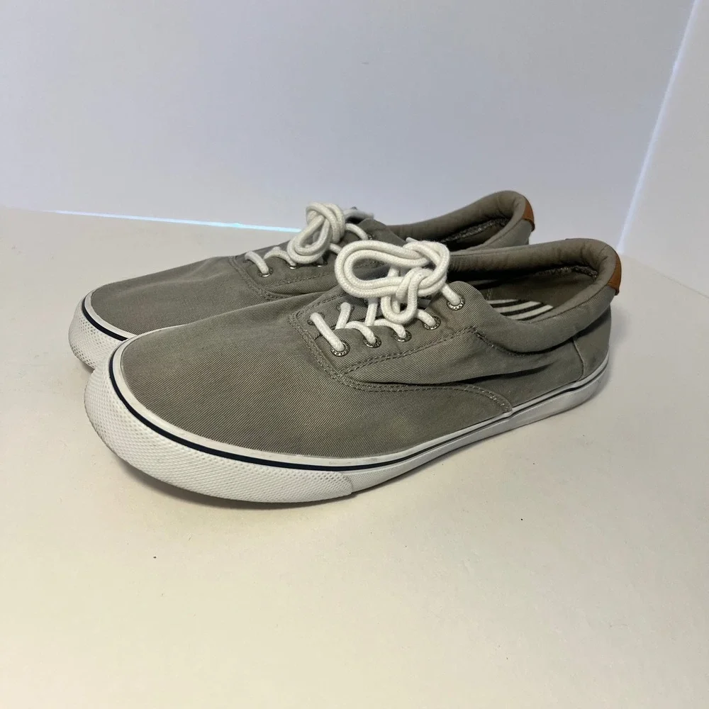 Sperry Top-Sider Bahama II Mens Gray Canvas Boat Shoes STS22045 Size 14 W